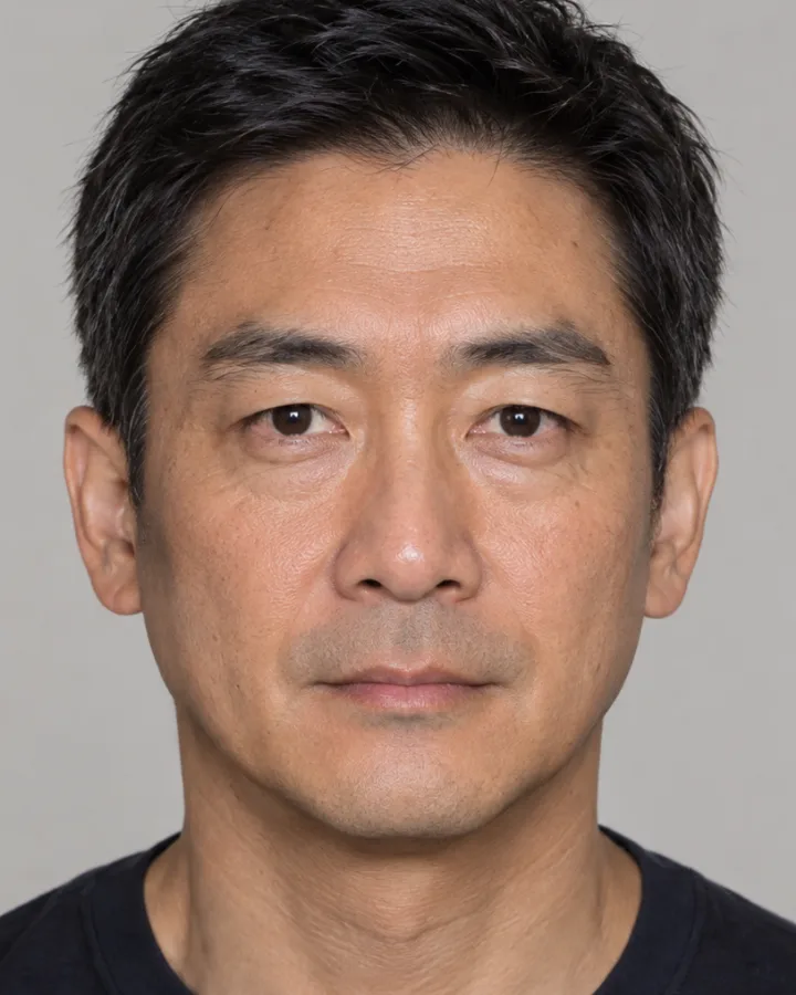 AI-generated example portrait, not a real person: a man in his fifties