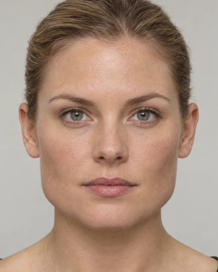 AI-generated example portrait with face measurement lines