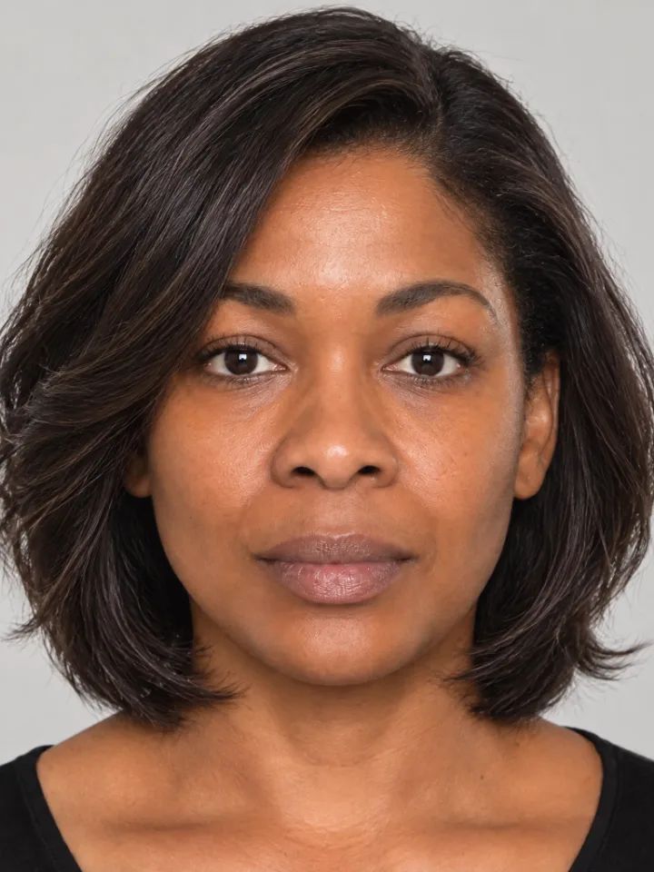 Balanced side part hairstyle try-on, AI styling concept on an AI-generated face