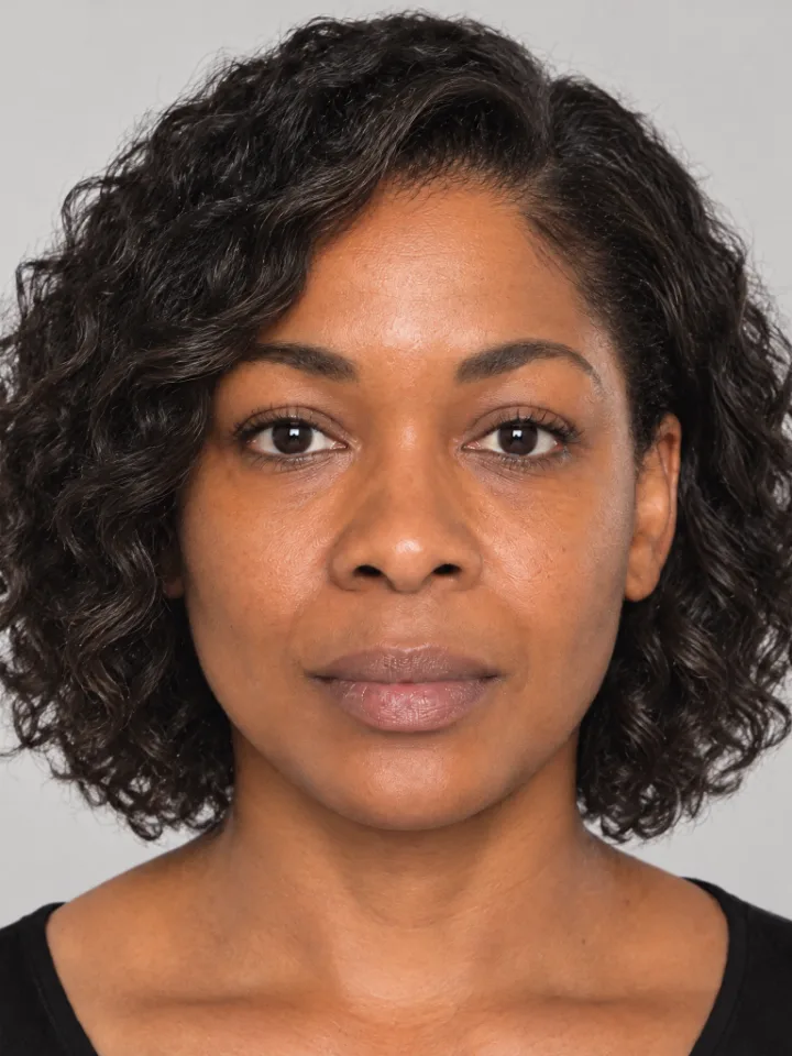 Natural textured shape hairstyle try-on, AI styling concept on an AI-generated face